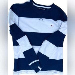 TOMMY HILFIGER Mens Navy Blue White Striped Sweater Size M